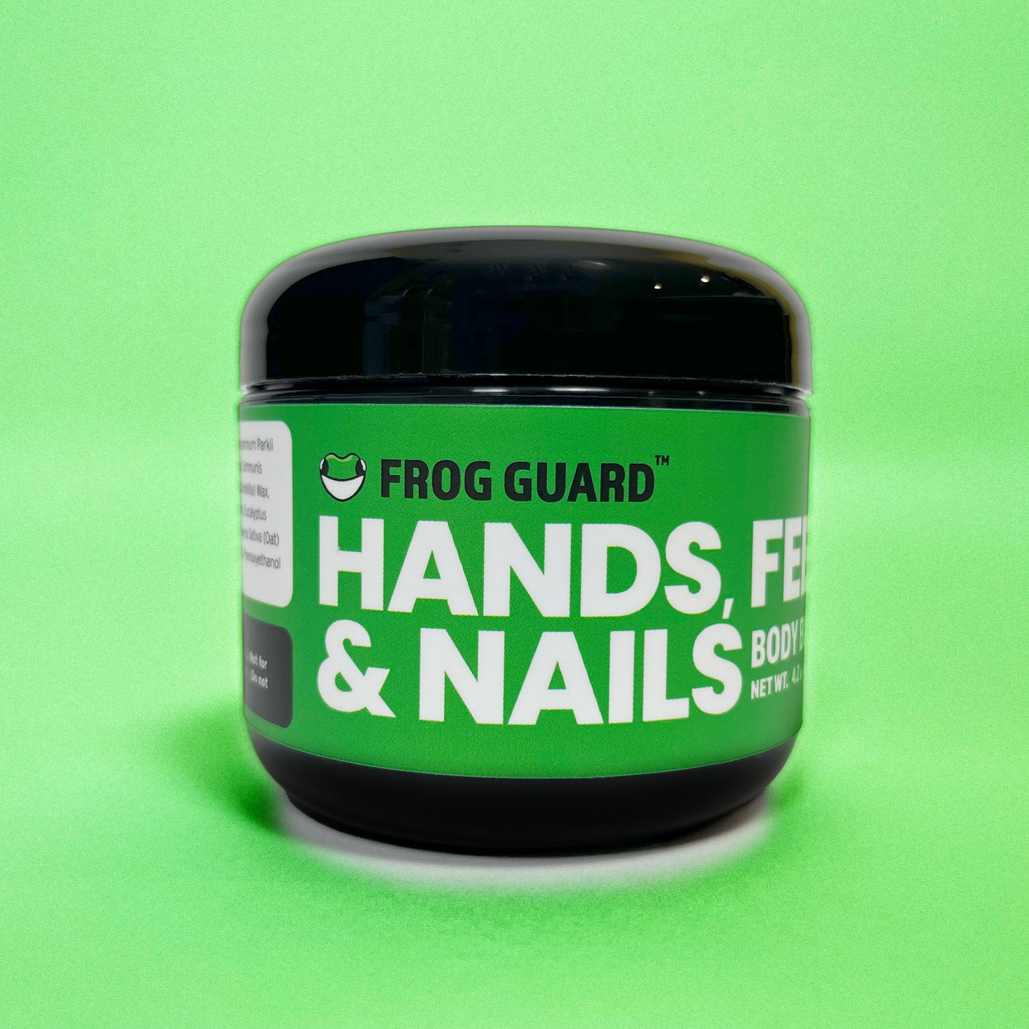 Frog Guard body butter 'Hands Feet & Nails' large product on a green background.