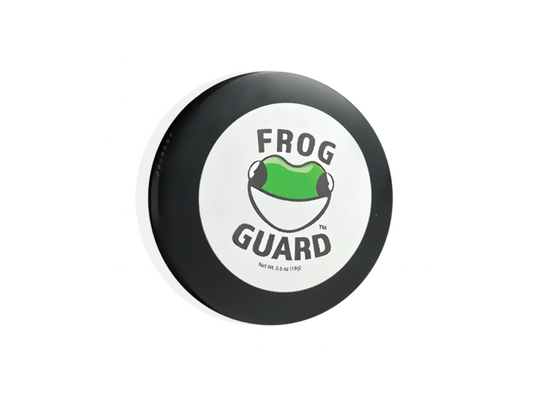 Black and white disc with 'Frog Guard' logo on a white background